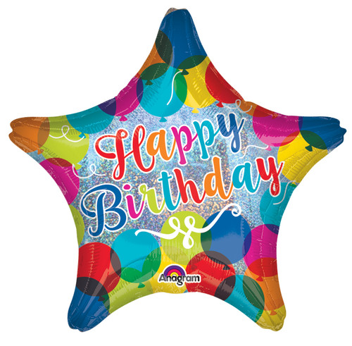Sparkling Holographic Happy Birthday 18" Balloon Helium Filled