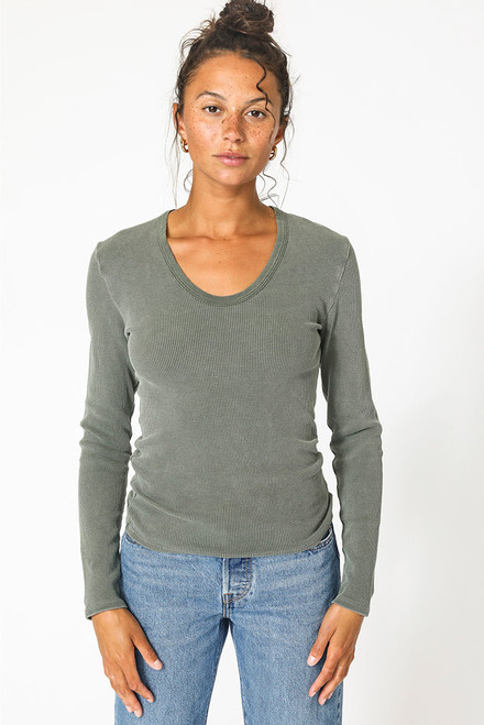 Celine Long Sleeve U Neck Waffle - Uniform Green