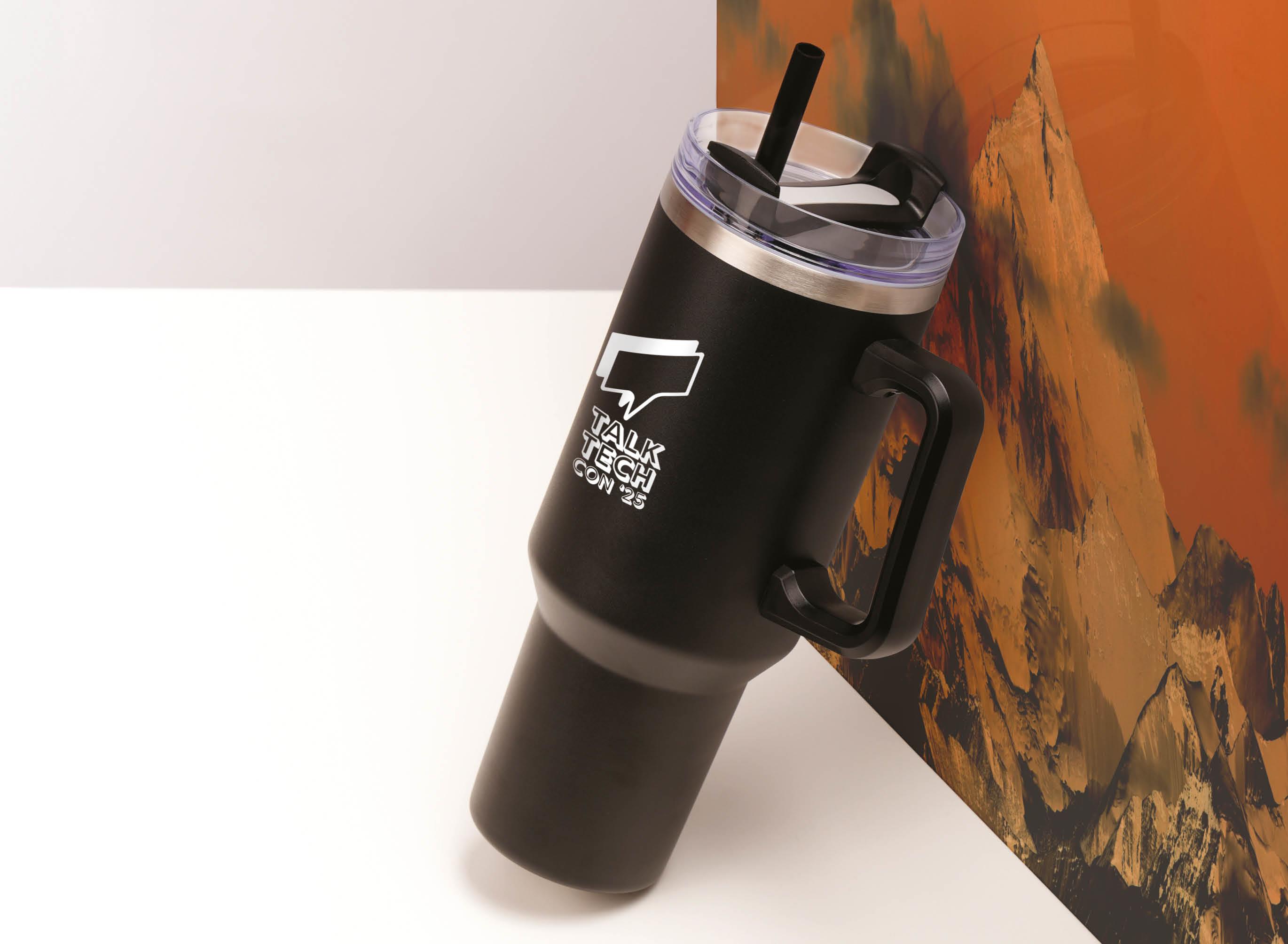 Branded tumbler on a studio set