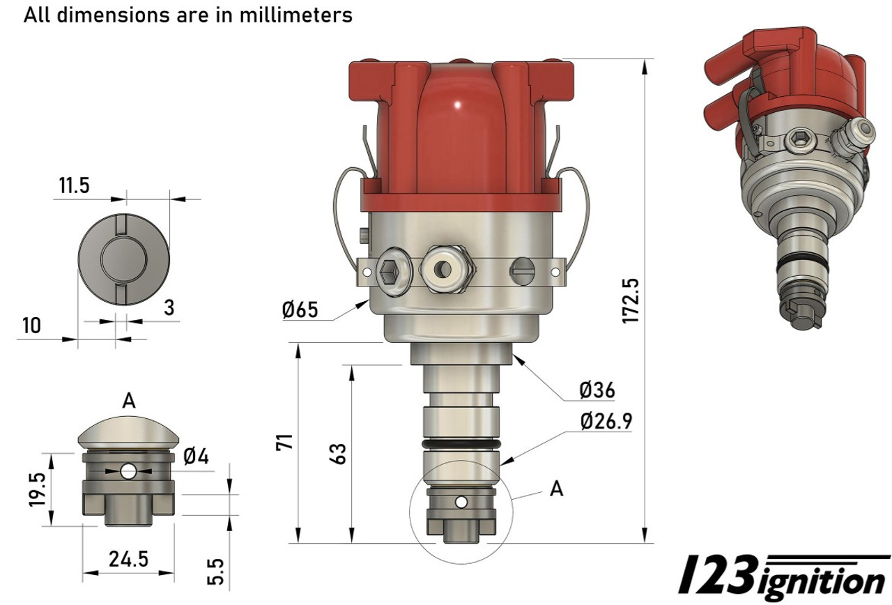 SWITCHED 4 cylinder w/angled cap Positive Ground Lucas distributors