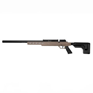 close-up, left-side view of the sleek Barra 250z PCP Air Rifle in a striking Tan. The image highlights the rifle's ergonomic design, showcasing its textured grip and smooth lines. Buy your today at High Pressure Pneumatics close-up, left-side view of the sleek Barra 250z PCP Air Rifle in a striking Tan. The image highlights the rifle's ergonomic design, showcasing its textured grip and smooth lines. Buy your today at High Pressure Pneumatics