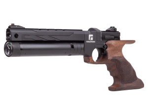 Discover this budegt friendly Reximex RPA PCP air pistol for target shooting or just plinking. Pictured here at a angle to showcase this beautiful airgun. Seen here with Turkish Walnut grip with a thumb rest and checkering. Available at High Pressure Pneumatics in Michigan