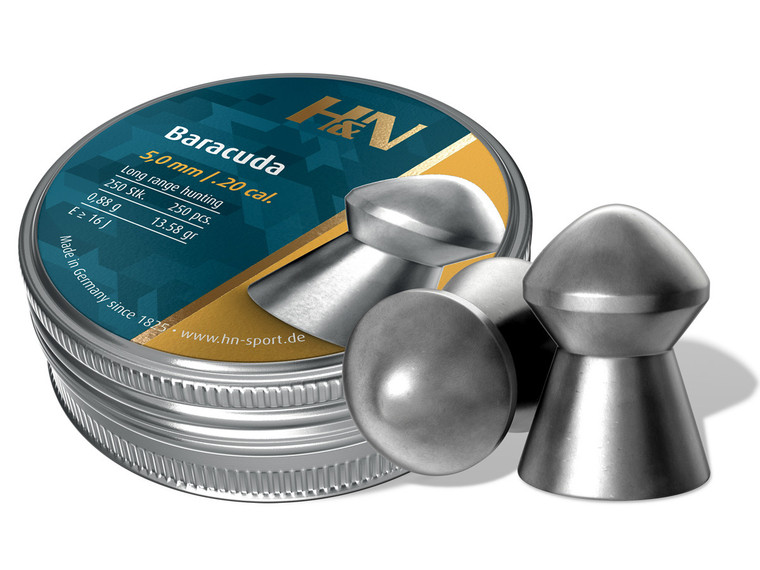 H&N Baracuda 20Cal 13.58gr 250cnt, pellet and tin pic, for sale at High Pressure Pneumatics
