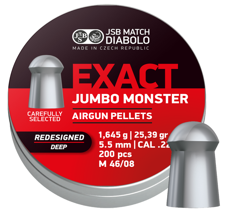 JSB JSB Exact Jumbo Monster Redigned DEEP Skirt, 200ct tin and pellet pic, for sale at High Pressure Pneumatics
