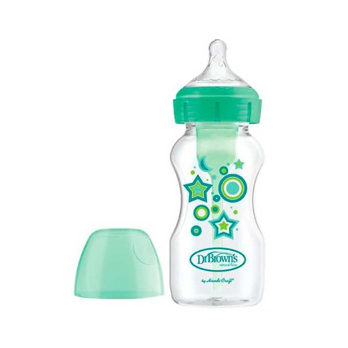 BIBERON TETINA SILICONA BOCA ANCHA DR BROWN´S 270 ml VERDE ESTRELLAS