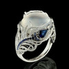 Vintage Silver Hollow Natural Opal Rings Feather Pattern Rings for Women Jewelry, Ring Size:8