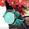 2 PCS Casual Simple Sofa Leather Quartz Couple Watch(Green)