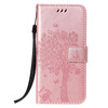 For Huawei P40 Tree & Cat Pattern Pressed Printing Horizontal Flip PU Leather Case with Holder & Card Slots & Wallet & Lanyard(Rose Gold)