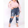 Fashion Ripped Denim Pants (Color:Dark Blue Size:XXXXXL)