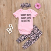 Short Sleeve Letter Printing + Leopard Print Trousers Girl Suit (Color:Pink Size:100)