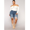 Plus Sized Ripped Denim Shorts (Color:Dark Blue Size:XXXXL)