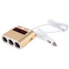 5V / 2.4A & Quick Charge 2.0 USB Port + Triple Cigarette Lighter Socket with Battery Voltage & Temperature Display Car Charger(Gold)