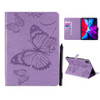 For iPad Pro 11 (2020) Pressed Printing Butterfly Pattern Horizontal Flip Leather Tablet Case with Holder & Card Slots & Wallet(Purple)