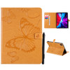 For iPad Pro 11 (2020) Pressed Printing Butterfly Pattern Horizontal Flip Leather Tablet Case with Holder & Card Slots & Wallet(Yellow)