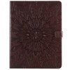 For iPad Pro 12.9 (2020)  & Pro 12.9 (2018) Pressed Printing Sunflower Pattern Horizontal Flip PU Leather Tablet Case with Holder & Card Slots & Wallet(Brown)