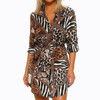 Printing Loose Long-sleeved Dress (Color:Brown Size:S)