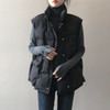 Fleece Cotton Vest Loose Stand-up Collar Waist Padded Vest Jacket (Color:Black Size:L)