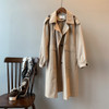 Ladies Mid-length Solid Color Long-sleeved Trench Coat (Color:Khaki Size:M)