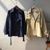 Ladies Short British Style Loose Solid Color Long-sleeved Windbreaker Jacket (Color:Navy Blue Size:M)