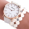 Women Round Dial Flower Diamond Studs Bracelet Watch(Coffee)