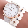 Women Round Dial Flower Diamond Studs Bracelet Watch(Light Blue)