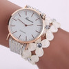 Women Round Dial Flower Diamond Studs Bracelet Watch(White)