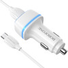 Borofone BZ14 12W Dual USB Ports Car Charger with Ambient Light + 1m USB to Micro USB Data Cable Set(White)