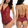 3 PCS Lace Siamese Sexy Lingerie Erotic Underwear, Size:S(Wine Red)