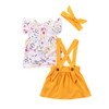 Summer Girls Sleeveless Floral T-Shirt + Sling Dress Set, Kid Size:120cm(Yellow)