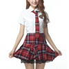 Short Sleeves School Uniform Girl Sailor Dress Plaid Skirt, Size:XXXL(Red)