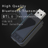 T4 USB / AUX Dual Output Bluetooth 5.0 Transmitter Drive Free Plug and Play Support One Drag Two