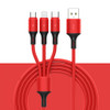 2 PCS ZZ034 USB To 8 Pin + USB-C / Type-C + Micro USB 3 In 1 Fast Charging Cable, Style: Silicone-Red