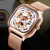 SKMEI 9184 Men Automatic Mechanical Watch Mesh with Hollow Square Tourbillon Student Watch (Rose Gold)