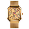 SKMEI 9184 Men Automatic Mechanical Watch Mesh with Hollow Square Tourbillon Student Watch (Gold)