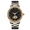 SKMEI 9219 Men Dragon Totem Hollow Automatic Mechanical Watch Student Steel Band Watch (Between Gold Shell Black Face)