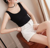 Summer Cotton Short Low Round Collar Slim Sleeveless Crop Top Bottoming Camisole for Ladies (Color:Black Size:L)