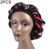 2 PCS Women Satin Night Sleep Cap Hair Bonnet Hat Silk Head Cover Wide Elastic Band(Black Lace)