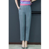 Women Pleated Stretch Pants (Color:Grey Size:One Size)