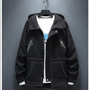 Minimalist Design Loose and Comfortable Casual Windbreaker Jacket (Color:Black Size:XL)