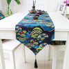 Ethnic Style Cotton and Linen Table Flag Printed Double Dining Table Placemat, Size:32x200cm(Blue)