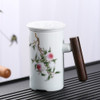 Enamel Ceramic Tea Cup Set with Cup Cover & Filter Cup, Pattern: Good Luck and Long Life