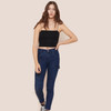 High Waist Stretch-fit Denim Pants (Color:Dark Blue Size:S)