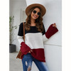 Striped Loose Knit Backing Sweater Waichuan Lazy Wind (Color:White Size:S)