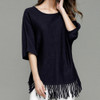 Bat Sleeve Fringe Women Sweater, Size: L(Staining Blue )