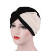 Women Simple Two-color Spliced Folds Turban Hat Wrap Cap, Size:Adjustable(Black)