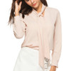 Lapel Loose Chiffon Lace Long-sleeved Blouses (Color:Beige Size:S)