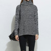 High Collar Front Short Back Long Sweater, Size: M(Black and White)
