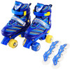 Children Full-flash White Double-row Roller Skates Skating Shoes, Straight Row+Double Row Wheel, Size : M(Blue)