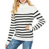 Women Turtleneck Sweater Knit Bottoming Shirt Slim Sweater, Size: M(White Black Stripes)