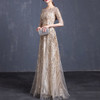 Spring and Summer Half Sleeved Long Slim Sequins Hosted Banquet Dress, Size:M(Champagne)